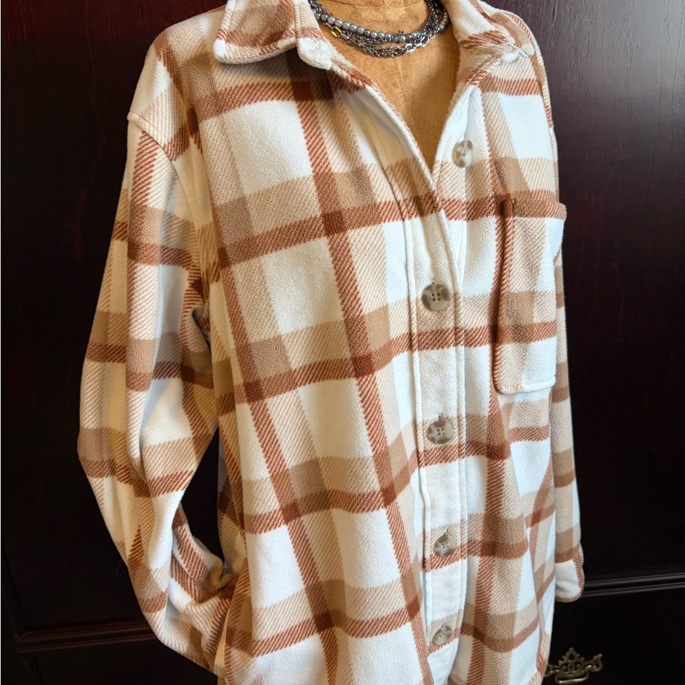 -SOLD- Eddie Bauer Brown and Cream Checkered Trench Coat